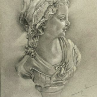 Little Girl Rendering of Grinam Bust, Pencil Drawing with White Chalk